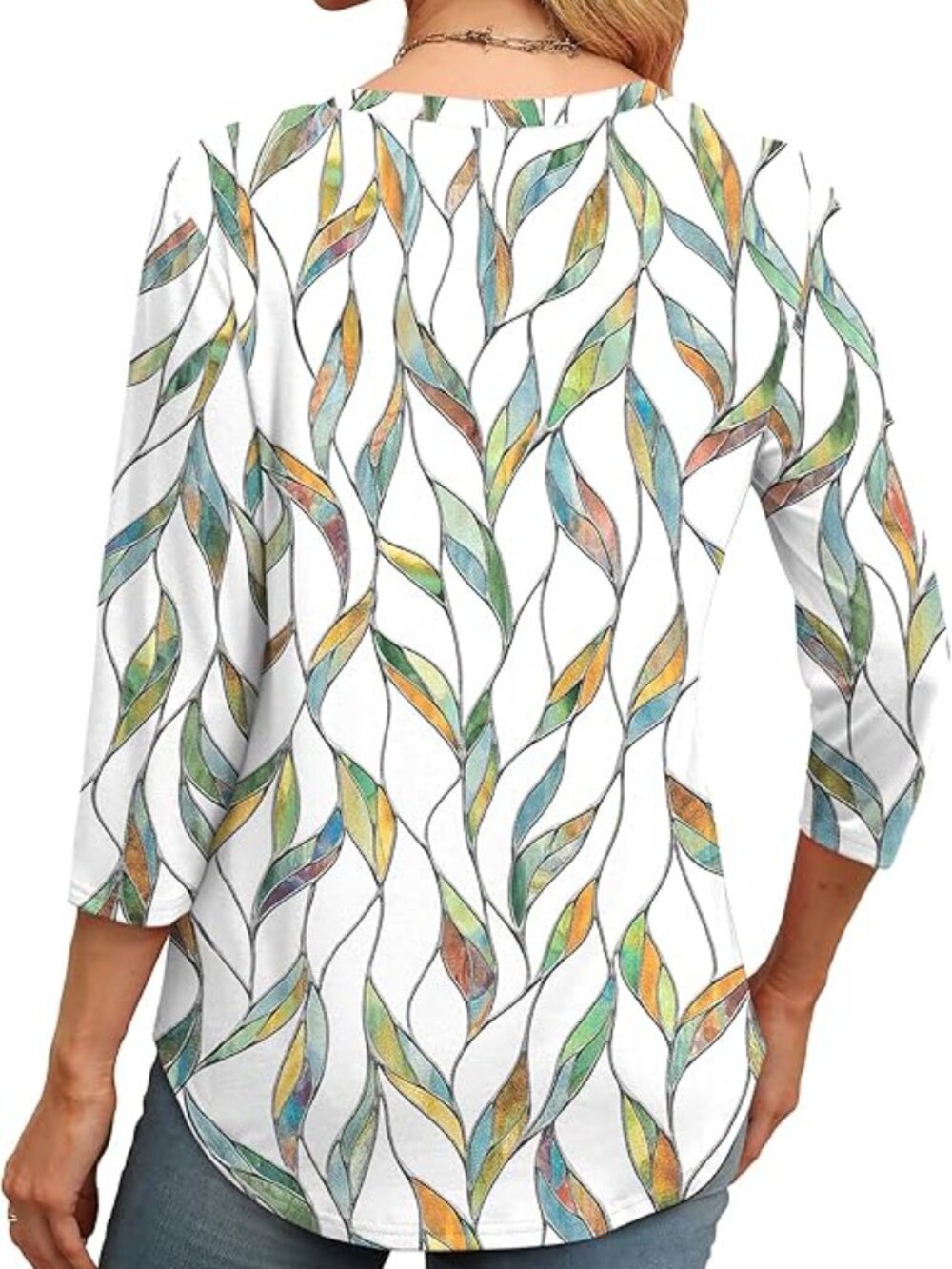 3/4 Sleeve Womens Large Round Neck Casual Tunic Top - Picture 4 of 7